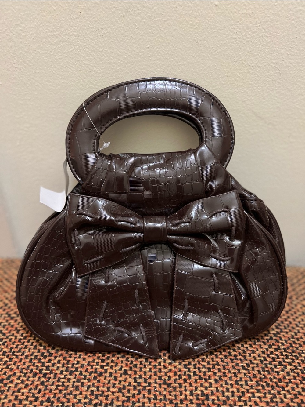 Women’s Dark Brown Croc-Embossed Bow Handle Bag